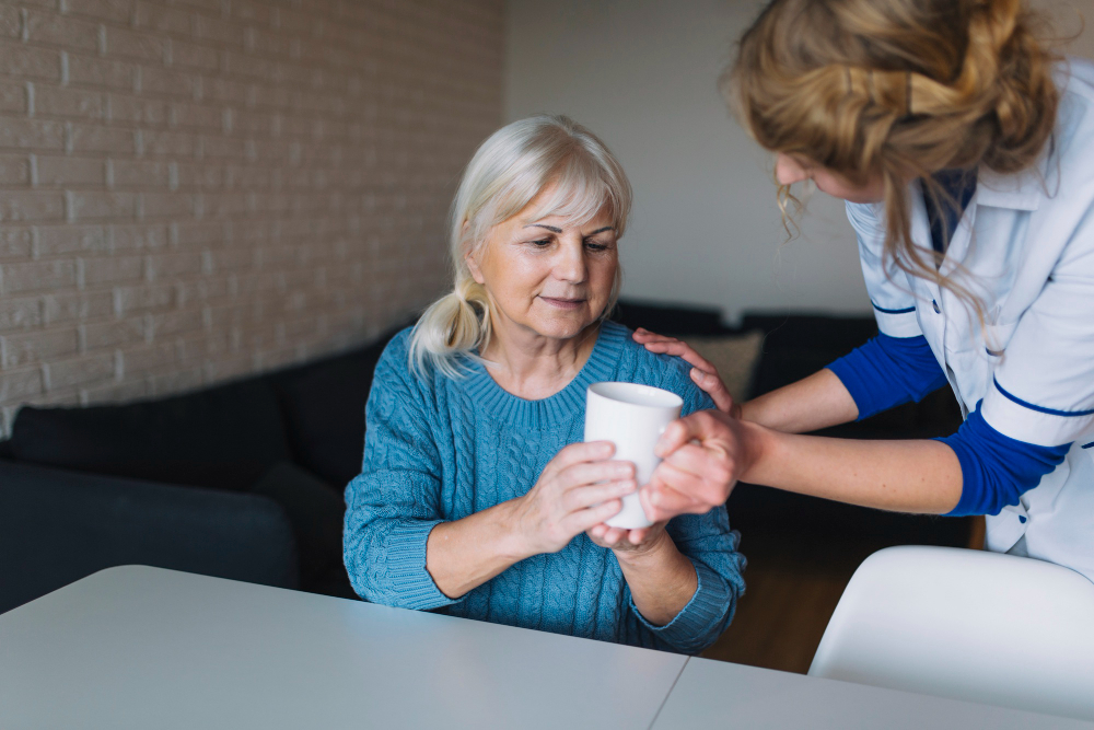 a nurse attending to a senior