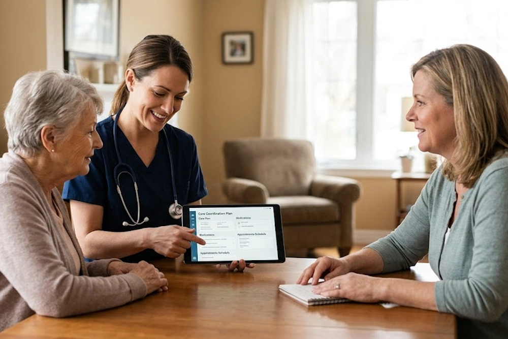 Care Management for Better Home Care Benefits older individual discussing case management