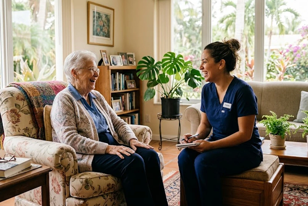 Post Surgical Recovery Care: A Practical Guide for Families Senior and caregiver sharing a moment during in-home surgical recovery care Miami support