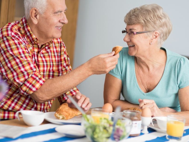elderly meal preparation for her wife
